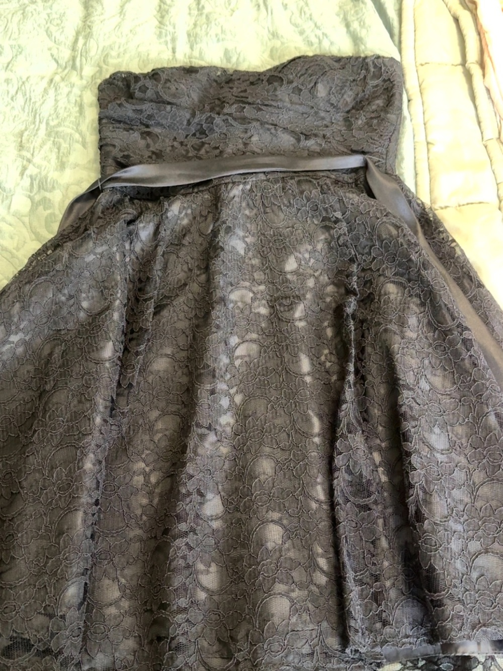 Strapless Lace Cocktail Dress in Charcoal Gray